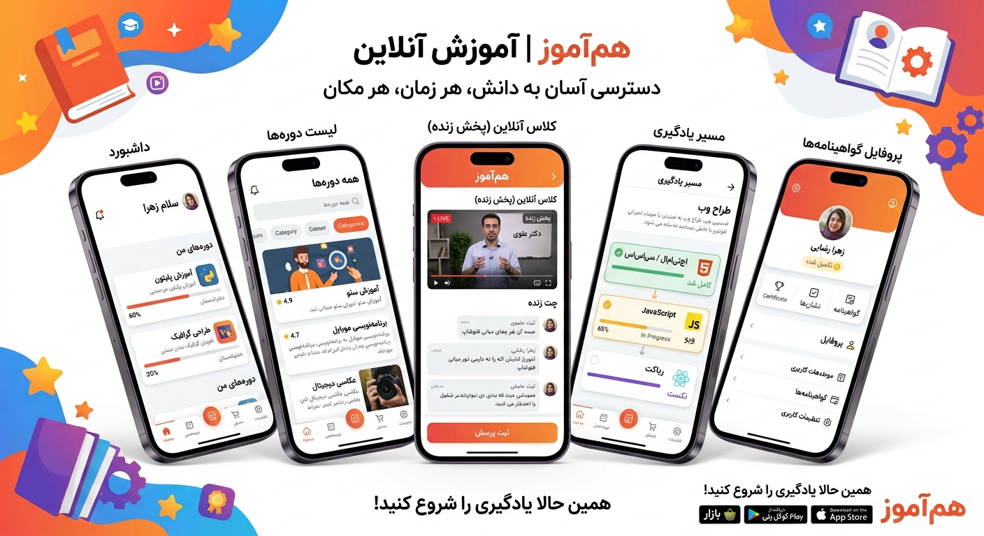 نمای مفهومی اپلیکیشن هم‌آموز برای آموزش آنلاین
